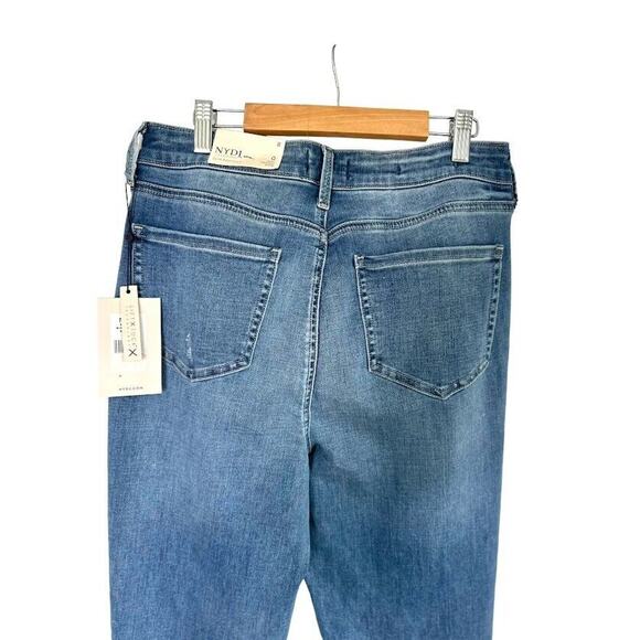 NYDJ Slim Bootcut Lift xTuck Stretch Jeans Size 8 Bleach Splatter Sandspur NWT - Picture 5 of 11
